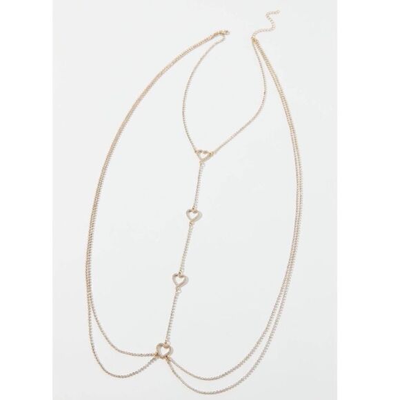 NWT Urban Outfitters gold tone rhinestone hearts body chain - Picture 4 of 8